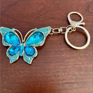 Blue Rhinestone Butterfly Bag Charm & Keychain | New